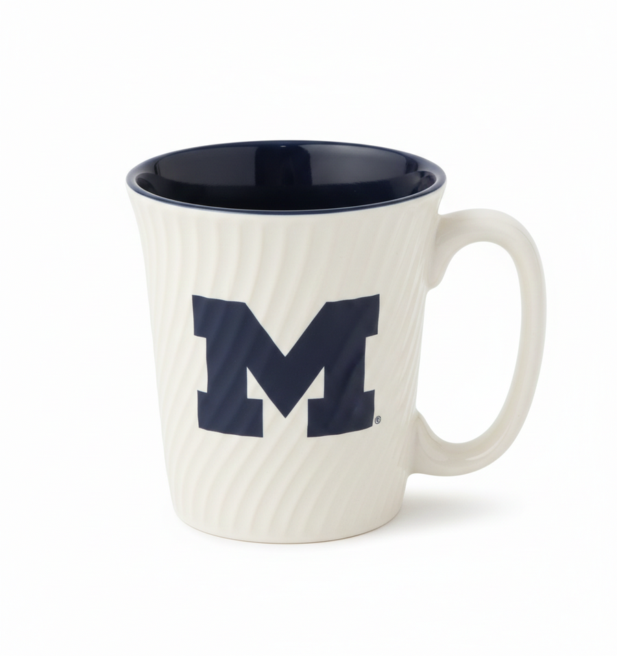 Generic Ceramic Coffee Mug with Letter “M” Design, White Textured Finish
