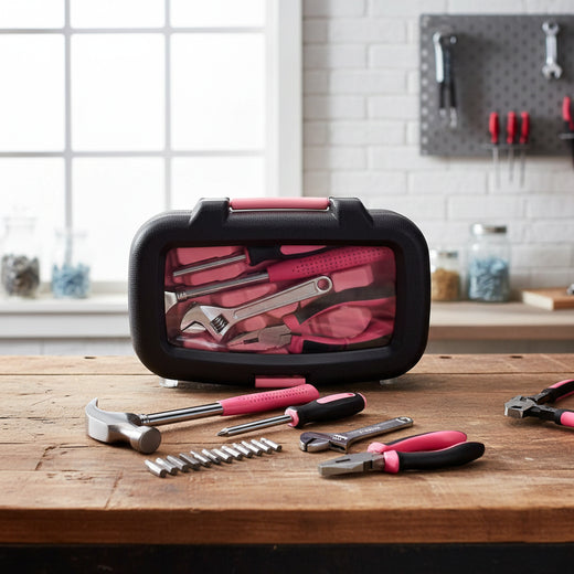 15-Piece Pink Hand Tool Set for Home & DIY, Includes Hammer, Screwdrivers, Pliers, Tweezers & Tape Measure