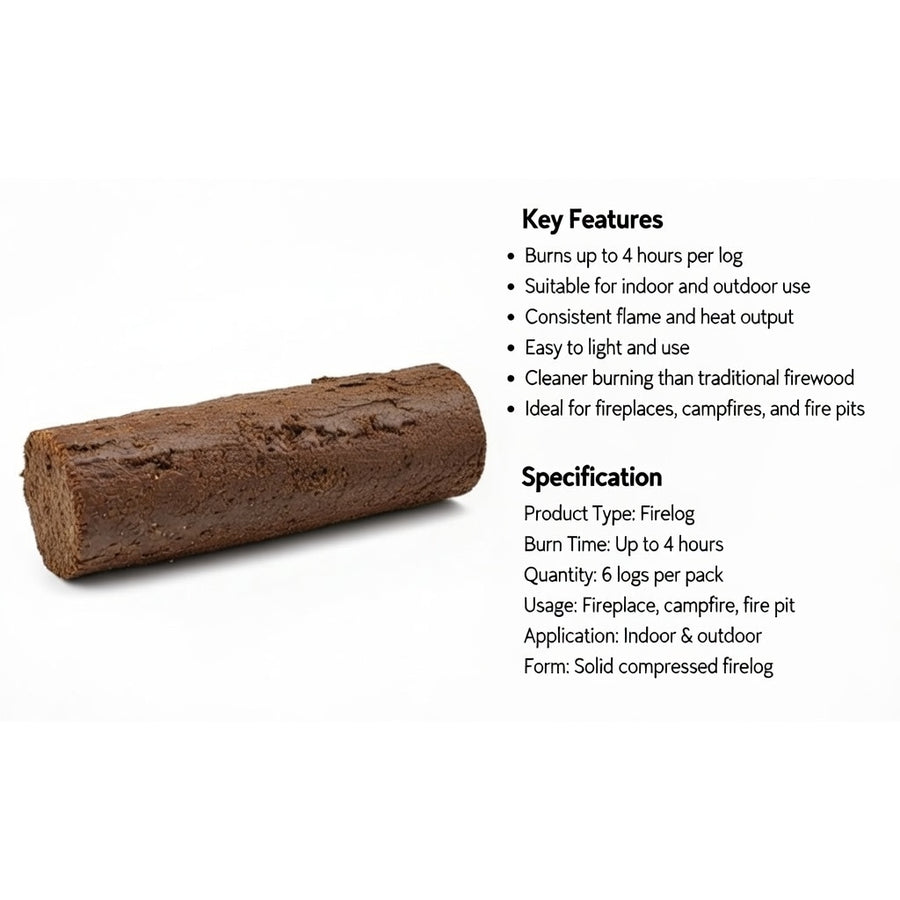 Long-Burning 4-Hour Firelog for Fireplace, Campfire & Fire Pit – Indoor & Outdoor Use