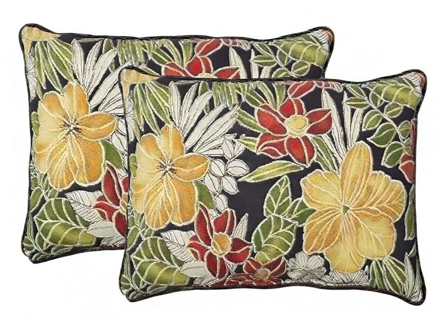 Pillow Perfect Tropic Floral Indoor/Outdoor Accent Throw Pillow, Plush Fill, Weather, and Fade Resistant, Throw - 16.5" x 16.5", Black/Green Clemens, 2 Count