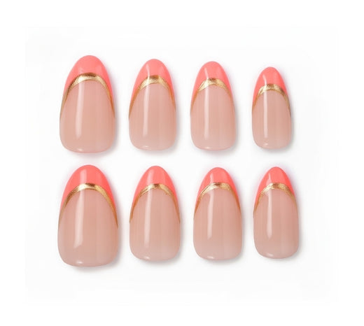 Press On Nails Almond Shape “Glamorous Gal”, Pink, Medium Length, Waterproof & Chip-Proof, 28 Count Set