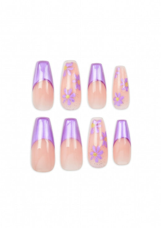 Press On Nails “Sunkissed”, Purple, Long Coffin Shape, 28 Count