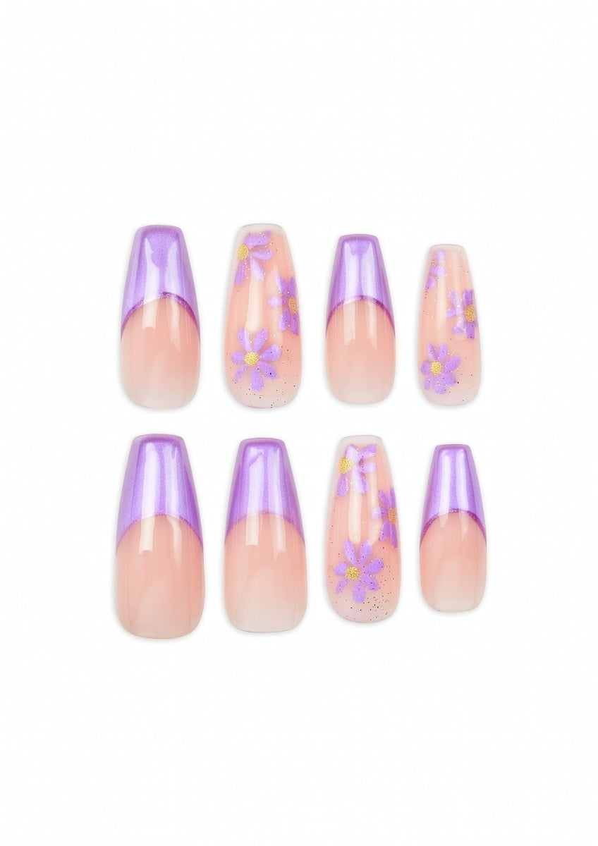 Press On Nails “Sunkissed”, Purple, Long Coffin Shape, 28 Count