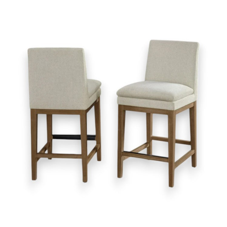 Rylee Fabric Center Stool – Cream Upholstered Stool with Feather Blend Cushion