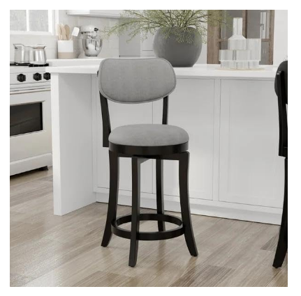 25" Swivel Counter Bar Stool, Gray Upholstered Seat & Back – Dark Wood Base