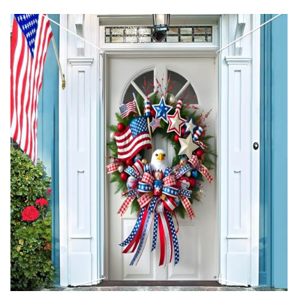 4th of July Door Cover Decorations, Eagle Memorial Day Door Decorations, Red White and Blue Front Door Cover for Patriotic Veterans Independence Day Party Supplies Decorations, 71 x 35Inch(Not Wreath)