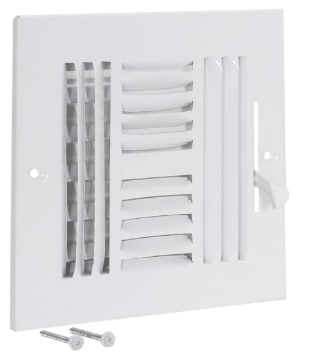 Air Vent Cover 6 x 6 Inch – Four-Way HVAC Register for Wall or Ceiling, Steel Construction, White