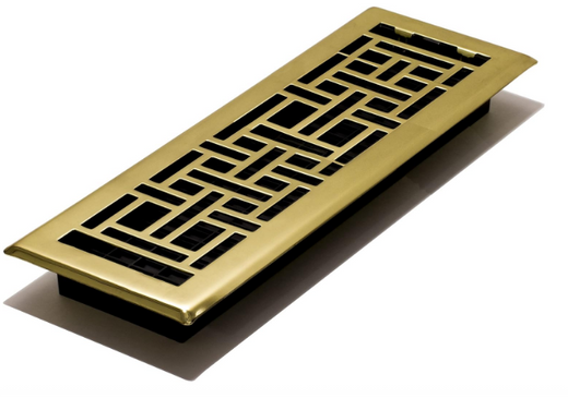 4x14 Inch Floor Register – Oriental Style Steel Plated Vent Grate, Bright Brass Finish, Decorative HVAC Cover (1-Pack)