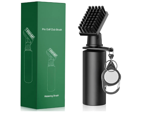 Golf Club Brush Cleaner with 4 oz Water Bottle – Portable Groove Cleaning Tool with Retainer Clip