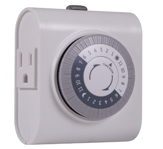 24-Hour Indoor Plug-In Mechanical Timer Switch with Large Dial, Daily On/Off Cycle, 30-Minute Intervals, Single Polarized Outlet, Grey & White