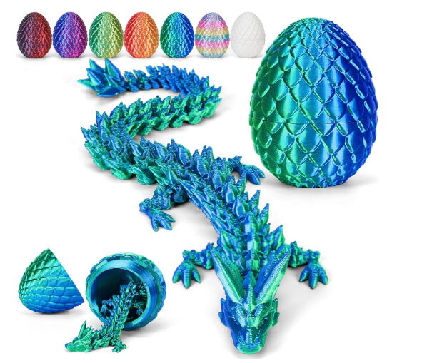 6-Pack 2-Inch 3D Printed Dragon Egg with Articulated Crystal Dragon – Fidget & Collectible Toys for Kids, Teens, and Adults