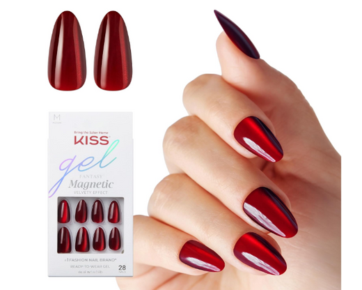 Magnetic Press-On Nails, Solid Red, Medium Almond, 28 Count