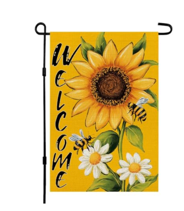 Summer House Flag Sunflower – Double Sided 28 x 40 Inch Large Burlap Welcome Yard Flag for Outdoor Porch Decoration