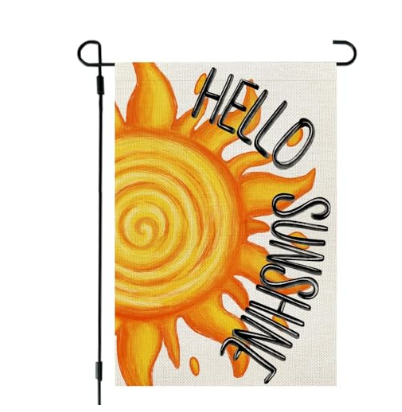 Summer Garden Flag “Hello Sunshine” – Double Sided 12 x 18 Inch Small Burlap Welcome Yard & Porch Outdoor Decoration