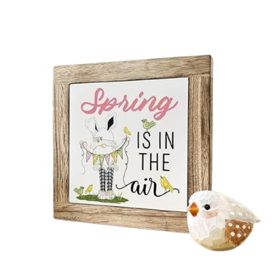 Spring Is In The Air Wooden Box Sign – Easter Bunny Design, Farmhouse Rustic Wall Decor, Seasonal Spring Decoration