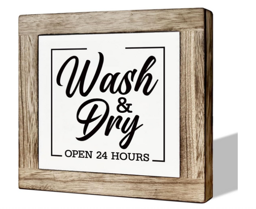 Rustic Wooden Laundry Room Box Sign – Wash & Dry Design, Farmhouse Wall Decor
