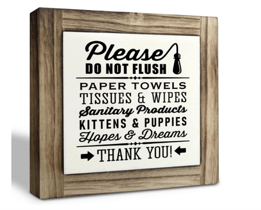 Rustic Bathroom Wall Decor Sign – Wooden Box Frame, Do Not Flush Paper Towels, Funny Farmhouse Style