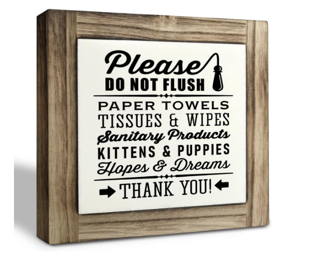 Rustic Bathroom Wall Decor Sign – Wooden Box Frame, Do Not Flush Paper Towels, Funny Farmhouse Style