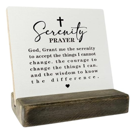 Serenity Prayer Wood Plaque with Stand – Inspirational Religious Rustic Home Décor
