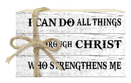 Rustic Wooden Scripture Wall Sign Set – "I Can Do All Things Through Christ", 24 x 4 Inch, 3 Pieces with Hemp Rope