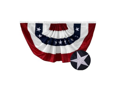 Pleated Bunting American Flag with Embroidered Stars – July 4th Independence Day Patriotic Decor