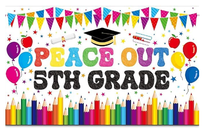 Peace Out 5th Grade Graduation Banner – 71x43 Inches, Colorful Backdrop with Balloons and Pencils Design