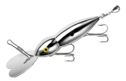 Multi-Hook Fishing Lure, Chrome Silver Metal Body, Yellow Eye, 8 Sharp Hooks