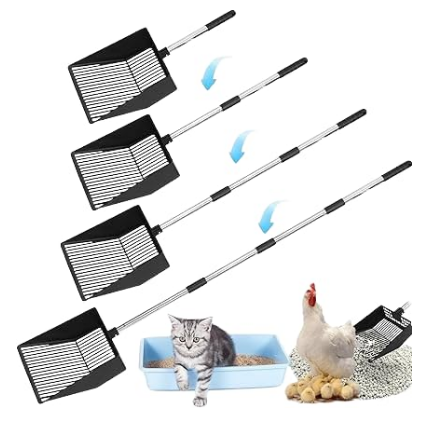 Metal Chicken Coop Scooper – 41.3-Inch Adjustable Handle Poultry Litter Sifting Shovel, Durable Farm Cleaning Tool