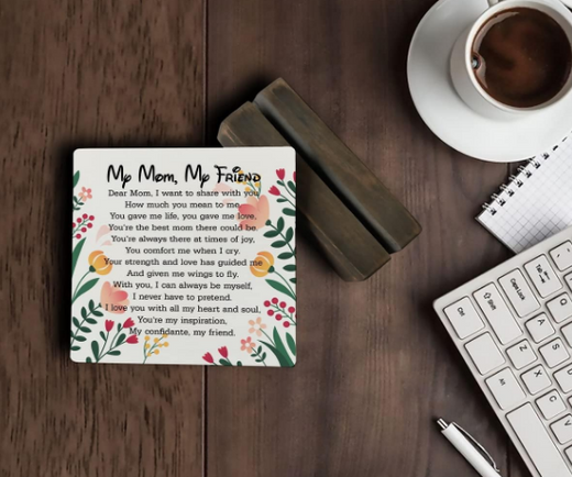 Mom Gift Wooden Plaque with Stand – My Mom My Friend Sentimental Message Sign, Rustic Mother’s Day Tabletop Decor