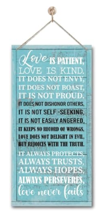 Love is Patient Love is Kind Wall Sign, 12x6 Inch Wood Hanging Decor, Rustic Bible Verse Art, Christian Home Decoration