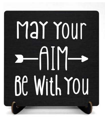 May Your Aim Be With You Wooden Sign, 5×5 Inch – Funny Bathroom & Restroom Shelf Décor, Farmhouse Style (DMP32)