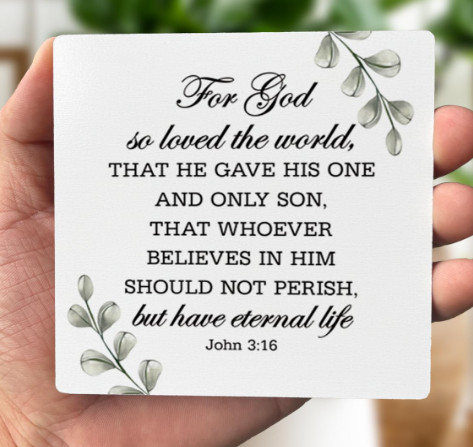 John 3:16 Bible Verse Wooden Plaque with Stand – Christian Scripture Quote Sign, Religious Home Decor Gift