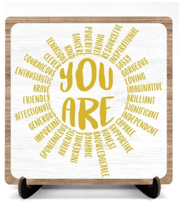 Inspirational Wooden Desk Sign, 5x5 Inch, You Are Sun Design, Motivational Home & Office Decor