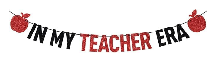 In My Teacher Era Banner, 7.4 ft Black and Red Glitter Banner with Apple Design, Graduation Party Decorations