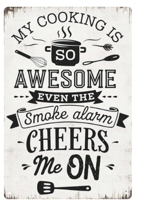 Kitchen Signs Wall Decor – Funny “My Cooking is Awesome” Metal Tin Sign, 8x12 Inch Retro Kitchen Quote for Home