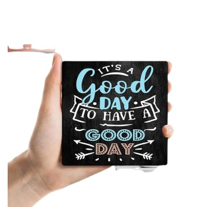 Inspirational Wood Desk Sign with Stand, Good Day Motivational Plaque, Black and Blue Office Tabletop Decor