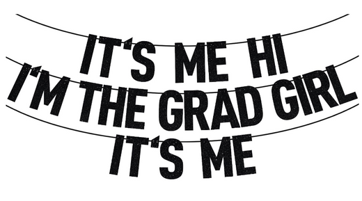 Black Glitter “It’s Me Hi I’m the Grad” Banner – Class of 2024 / Congrats 2024 Grad – Graduation Party Decorations for Girls, Shiny Graduation Banner