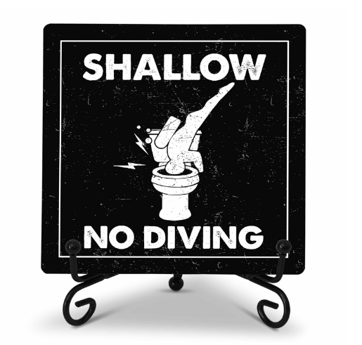 Funny Bathroom Wood Sign – “Shallow No Diving” Wooden Plaque, Farmhouse Bathroom Decor, 5 x 5 Inch