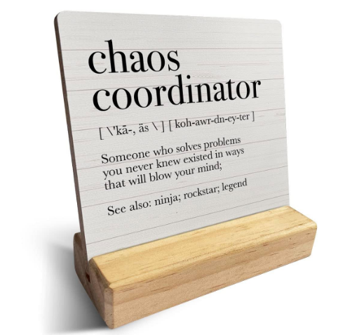 Country Chaos Coordinator Definition Wooden Plaque – Funny Rustic Desk Sign Decor for Home & Office, 4 x 4 Inches