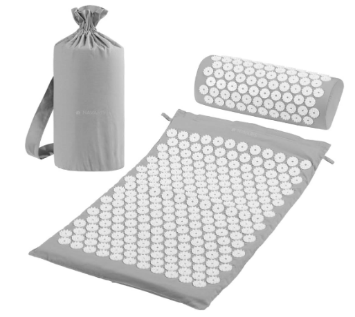 Acupressure Mat and Pillow Set – Pain Relief and Relaxation for Back, Neck, Shoulders, and Muscles, Includes Carry Bag, Grey/White