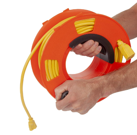 Extension Cord Reel – Heavy Duty Cord Storage Reel, Orange – Durable and Convenient for Outdoor Use