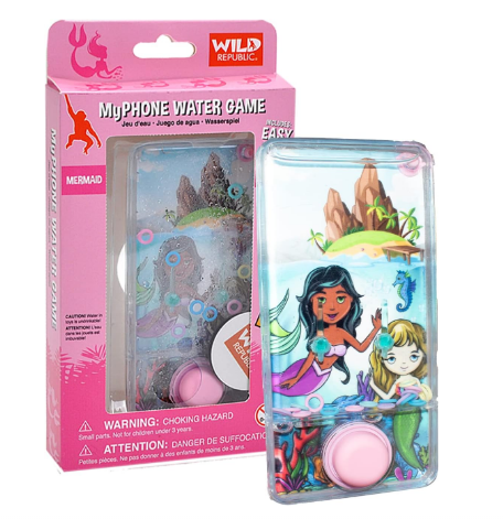Mermaid Water Ring Toss Game, Phone-Shaped Water Game Toy for Kids, Portable Button Press Handheld Game, No Batteries Required, Travel Toy Gift for Boys & Girls Age 3+