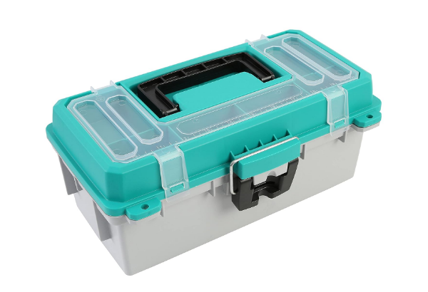 Teal & Gray Fishing Tackle Box with Handle, Plastic Storage Organizer for Fishing Gear, Tools, or Craft Supplies