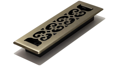 Scroll Design Floor Register Vent Cover, 2×10 Inch Metal Air Vent Grille with Antique Brass Finish