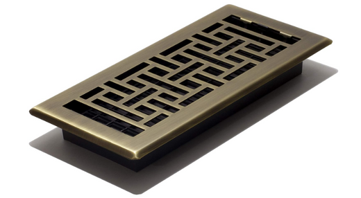 Oriental Floor Register Vent Cover, 4×10 Inch Metal Air Vent Grille with Antique Brass Finish