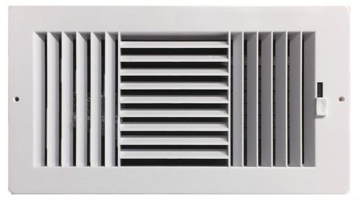 Three-Way Plastic Wall or Ceiling Register Vent Cover, 12×6 Inch Duct Opening, White Air Vent Grille