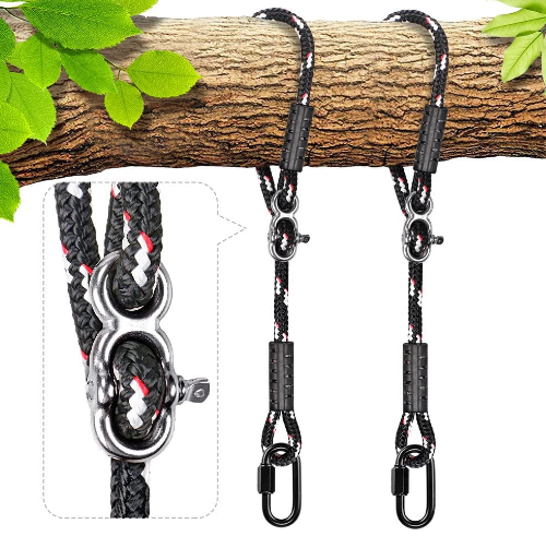 Set of 2 Adjustable Tree Swing Straps with Carabiners, 150 cm Hammock Suspension Rope, Heavy-Duty Hanging Kit for Swing, Chair, or Nest Swing