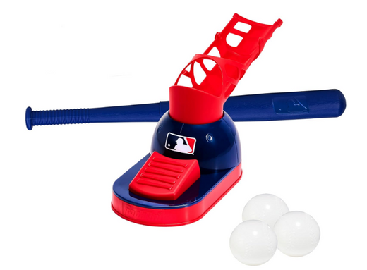 Sports Kids Baseball Pitching Machine Pop-A-Pitch Batting Machine with Youth Bat and 3 Plastic Balls – Toy for Boys and Girls