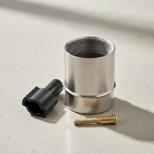 Stainless Steel Connector with Brass Insert – Cylindrical Metal Hardware Fastener