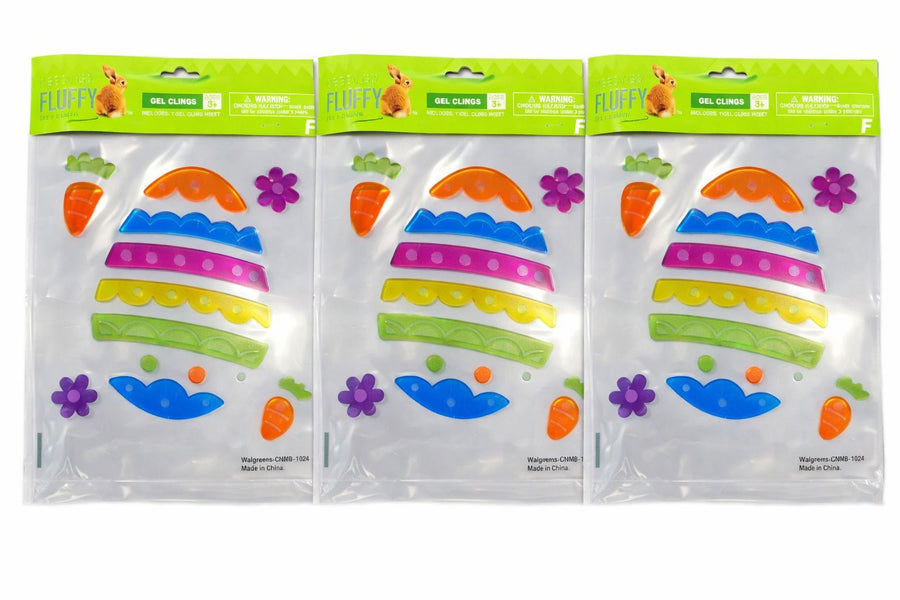 Easter Fluffy Gel Clings 3 Pack – Reusable Bunny & Egg Window Decorations, Holiday Fun
